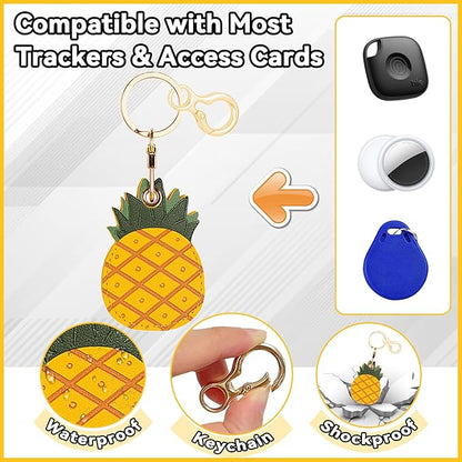 Leather Keychain for Airtag, Cute Protective Keychain Holder Compatible with Apple Air Tag,GPS Item Tracker Case Cover for Keys,Bags,Pets,Luggage(Pineapple)