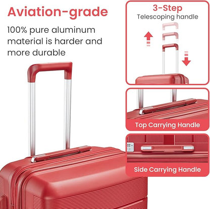 Merax Luggage Set 4 Piece Suitcase with Case Expandable Spinner Wheels Hardshell Airplane Approved Luggage Sets,Wine Red,14/20/24/28