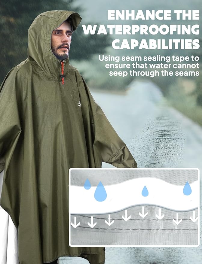 ANYOO Hooded Rain Poncho for Adults Waterproof Lightweight Rain Coat for Men Women Reusable Rain Jacket for Emergency Outdoor