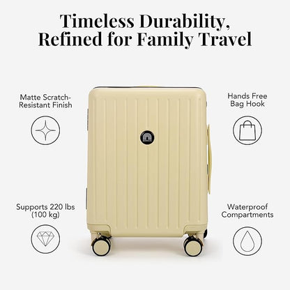 RAINRO & CO Butter Beige 20" Ride-On Carry-On Luggage for Kids & Adults with Built-In Seat, Spinner Wheels, and Secure TSA Lock – Durable Hardside Carry-On