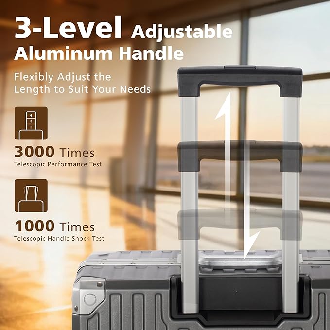 28-Inch Checked Large Luggage with Thickened Aluminum Frame, Durable PC Hardside Zipperless Suitcase with Spinner Wheels,TSA Lock,USB Charging Port,Dark Gray