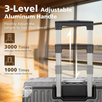 28-Inch Checked Large Luggage with Thickened Aluminum Frame, Durable PC Hardside Zipperless Suitcase with Spinner Wheels,TSA Lock,USB Charging Port,Dark Gray