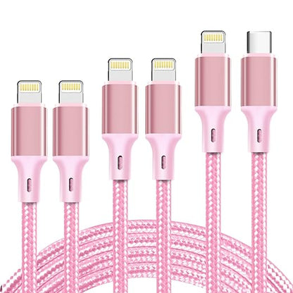 cugunu USB C to Lightning Cable 5 Pack 3/3/6/6/10FT iPhone Charger Apple MFi Certified Power Delivery Fast Charging Cord Compatible with iPhone 14/13/12/11/XS/XR/X/8 - Pink