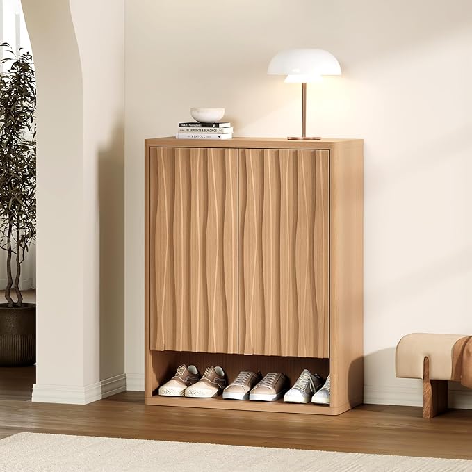 Shoe Cabinet - 2 Doors Shoe Cabinet Storage for Entryway, Modern 4 Shelves Shoe Storage Organizer with Easy Push to Open Doors to 24 Pairs