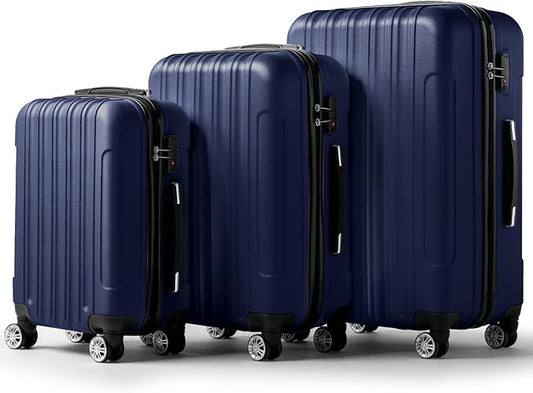 3 Piece Luggage Sets, Lightweight ABS Suitcase with 4 Spinner Wheels ＆ TSA Locks, Hardside Carry On Luggage Durable Suitcase Set for Family Travel Business - Tibetan Blue, 20/24/28