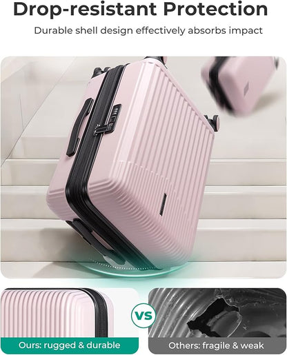 BAGSMART Carry On Luggage 22x14x9 Airline Approved with Spinner Wheels,100% PC Hardside Expandable Luggage with TSA Lock for Trips, 20 Inch Rolling Suitcases for Men Women,BlackPink
