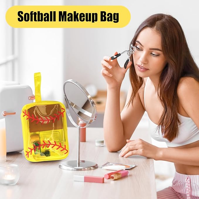40 PCS Softball Makeup Bag - Softball Goodie Bags Bulk Waterproof Clear PVC Travel Toiletry Zipper Pouch Organizer, Premium Softball Team Gifts for Girls Women Players Coaches