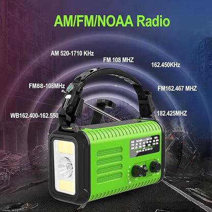74000mWh Emergency NOAA Weather Radio, Hand Crank Radio with AM FM, Solar Power Battery Operated/USB-C Charging, LED Flashlight, Reading Lamp, SOS & Compass for Home/Outdoor/Camping