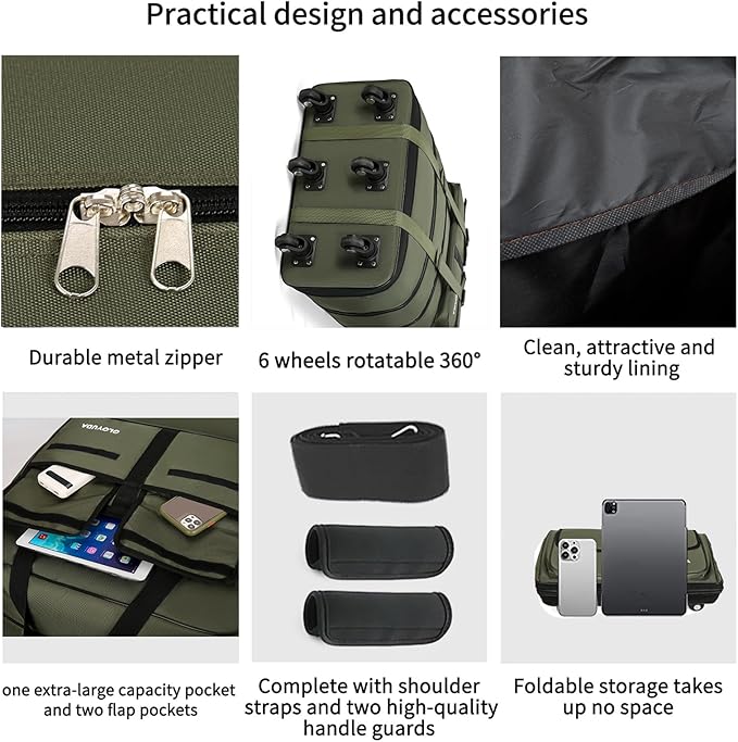 130L Expandable Luggage, 40 Inch Suitcase with Wheels, Collapsible Luggage with Wheels, Rolling Duffle Bag with wheels, Foldable Suitcasewith2Handle Wrap 2Fixing Straps 1Shoulder Strap (Green)