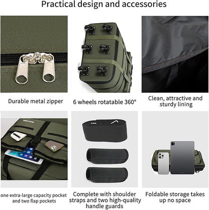 130L Expandable Luggage, 40 Inch Suitcase with Wheels, Collapsible Luggage with Wheels, Rolling Duffle Bag with wheels, Foldable Suitcasewith2Handle Wrap 2Fixing Straps 1Shoulder Strap (Green)