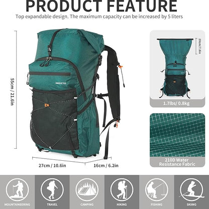 IX INOXTO Hiking Backpack for Men and Women, 30L Waterproof Camping Backpack with 3L Water Bladder and Rain Cover, Lightweight Outdoor Sport Travel Daypack Rucksack for Climbing Cycling (Dark green)