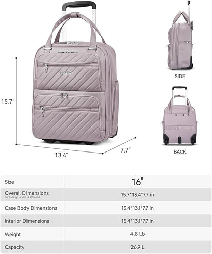 LUGGEX Underseat Carry On Luggage with Wheels, Stylish Lightweight Under Seat Luggage, Soft Sided Personal Item Suitcase for Short Trip (Grey Pink, 16 Inch)