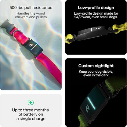 New Fi Series 3+ Smart Dog Tracker Collar [12 Month Membership Included] GPS Tracker for Dogs with Health & Behavior Monitoring, Escape Alerts, Waterproof, LED, Apple Watch Compatible (Pink, Large)