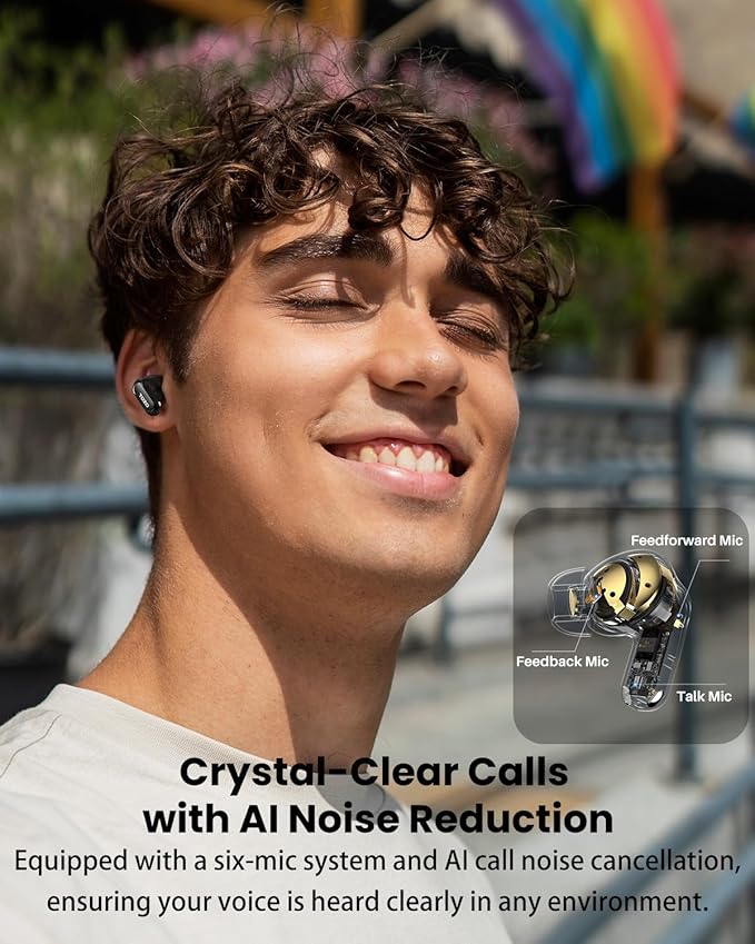 TOZO NC20 Pro Active Noise Cancelling Wireless Earbuds with Smart Touch Screen, LDAC Hi-Res Audio, Stereo Bass, 6 Mics AI Call Ear Buds, 80H Playtime, IPX8 Waterproof, 32 EQ via App, Wireless Charging
