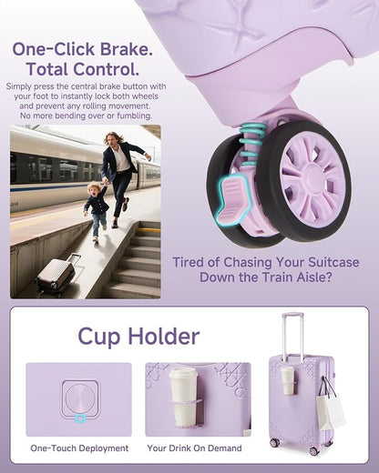 Somago Expandable 2-Piece Luggage Sets 20"/24" Suitcases with Shock-Absorbing Braking Spinner Wheels Moon Star Design Hard Shell Suitcase with Cupholder TSA Lock (Light Purple,Expandable 20/24 Inch)