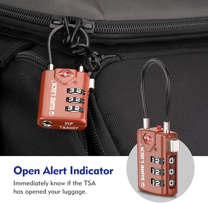 SURE LOCK TSA Compatible Travel Luggage Locks, Inspection Indicator, Easy Read Dials TSA Approved with Zinc Alloy
