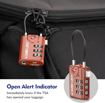 SURE LOCK TSA Compatible Travel Luggage Locks, Inspection Indicator, Easy Read Dials TSA Approved with Zinc Alloy