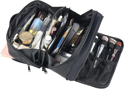 Travel Makeup Bag Large Capacity Cosmetic Organizer Bag for Women,Flat-Opening Make Up Case Travel Bag Waterproof Toiletry Bag for traveling,Toiletries,Essentials,Accessories,Black