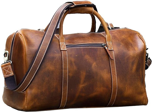 KomalC Leather Duffle Bags for Men and Women Travel Overnight Weekend sports bag holdall Gym Duffel for Men