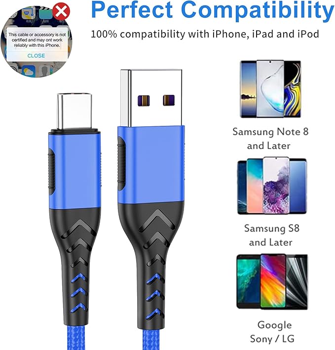 Durcord USB-C Charger, 16ft Fast Charging USB-C Cable, Compatible with iPhone 15 Pro/Plus/Max/Android - Blue