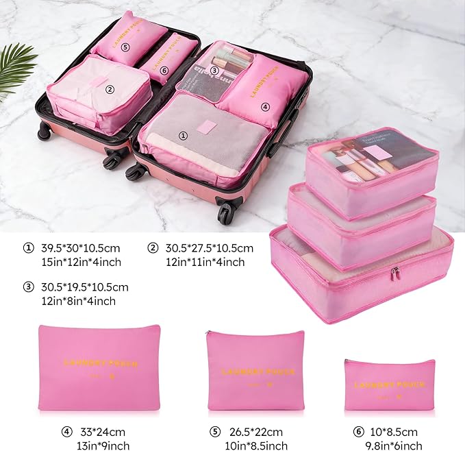 Luggage Sets 2 Piece, 20 Inch 28 Inch ABS Hardshell Suitcase Set with Spinner Wheels, Carry On and Checked Luggage for Women and 6 Piece Travel Organize Bags
