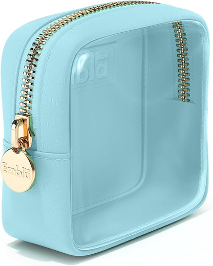 Embla London Makeup Bag Cosmetic Case, Clear Zipper Make Up Pouch and Toiletry Travel Tote, Cute Skincare Pouches for Women Girls, Preppy Purse Cosmetic Organizer, Mini Makeup Bags, Cotton Candy