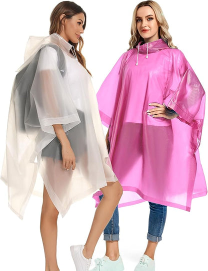 2 Pack Rain Ponchos for Adults Reusable - Raincoats Survival Emergency Heavy Duty Rain Coat with Drawstring Hood