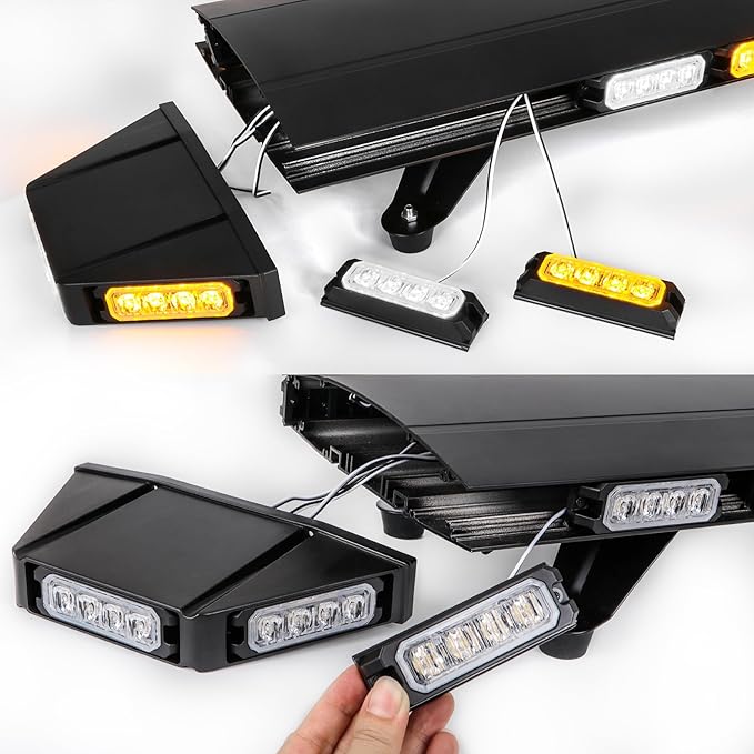 48" Extreme Bright Intensity Construction Detachable Emergency Warning Strobe Light Bar Waterproof Rooftop Low Profile Law Enforcement Hazard Flashing for Tow Truck Vehicle (Amber/White/Amber)