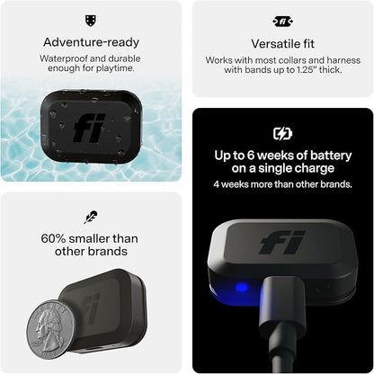 Fi Mini GPS Tracker for Dogs — 6-Month Membership Included — Smart Pet Tracking Collar Attachment — Lightweight, Virtual Fences, Escape Alerts, Step & Health, Waterproof