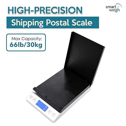 Smart Weigh Digital Postal Shipping Scale, 66 lb Capacity, 0.1 oz Readability, Hold & Tare Function, High-Accuracy Scale, Includes Batteries & USB-C