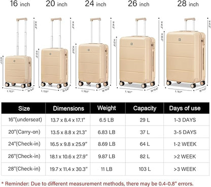 Hanke 3 Piece Luggage Sets with Spinner Wheels, Carry On Luggage Lightweight PC Hard Shell Suitcases TSA Luggage Checked Bag 20/24/28 Inch Luggage(Cuba Sand)