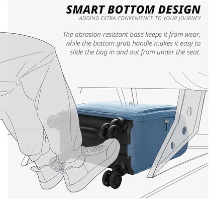 Verage Underseat Carry On Luggage with Wheels & USB Port,14 inch Coast Blue Wheeled Spinner Bag Carry-on Luggages for Airlines, Lightweight Suitcase Men Women, Pilots and Crew