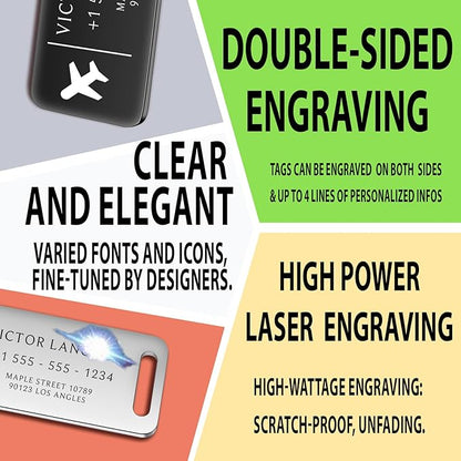 Personalized Luggage Tags for Suitcases - Stainless Steel Custom Luggage Tags for Backpacks & Bags, Sturdy, Waterproof & Heavy Duty (Rose Gold or Silver / 3" x 1.25")