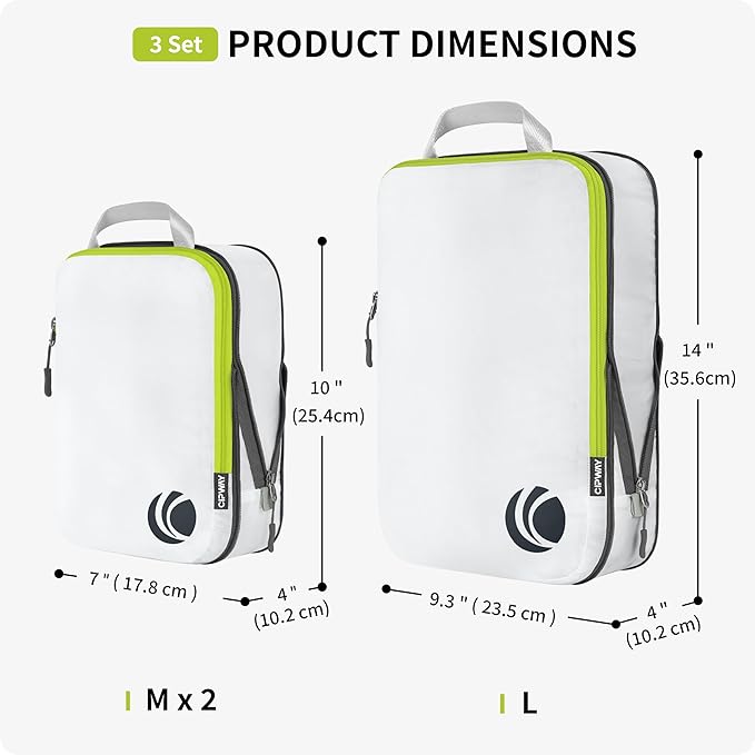 Cipway Compression Packing Cubes Set, Ultralight Expandable Travel Packing Organizers for Carry on Luggage (White 3pcs)