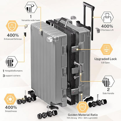 Krute Aluminum Frame Luggage 28 Inch Checked Suitcase with Spinner Wheels TSA Approved No Zipper Hard Shell Luggage PC+ABS Travel Suitcase