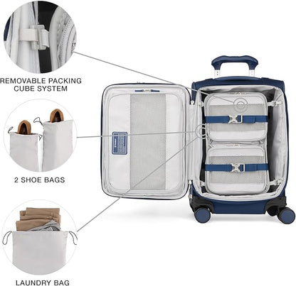 Travelpro VersaPack+ Lightweight Softside Expandable Carry on Luggage, 8 Spinner Suitcase, TSA Lock, Men and Women, Compact Carry On 20-Inch, Estate Blue
