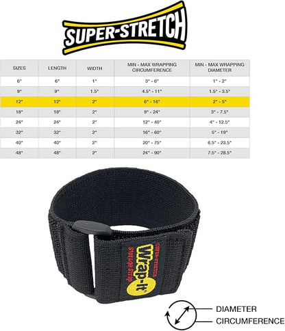 Super-Stretch Wrap-It Storage Straps - 12" (8 Pack) - Elastic Hook and Loop Cinch Straps