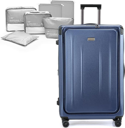 29 Inch Luggage, Top Opening Airline Approved ABS+PC Hard Shell Suitcases with Silent Wheels, TSA Lock,Front Pocket and Wet-dry Separated Six-piece Set (Dark Blue, 29-Inch)