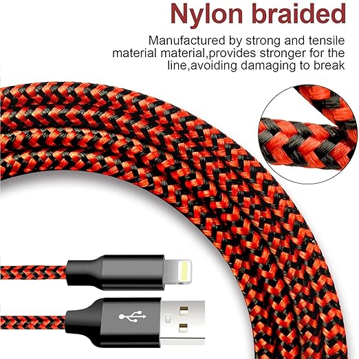 cugunu iPhone Charger, 5 Pack 3/3/6/6/10FT Apple MFi Certified USB Lightning Cable Nylon Braided Fast Charging Cord Compatible for iPhone 14/13/12/11/X/Max/8/7/6/5/SE/Plus/iPad - Black Red