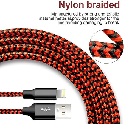 cugunu iPhone Charger, 5 Pack 3/3/6/6/10FT Apple MFi Certified USB Lightning Cable Nylon Braided Fast Charging Cord Compatible for iPhone 14/13/12/11/X/Max/8/7/6/5/SE/Plus/iPad - Black Red