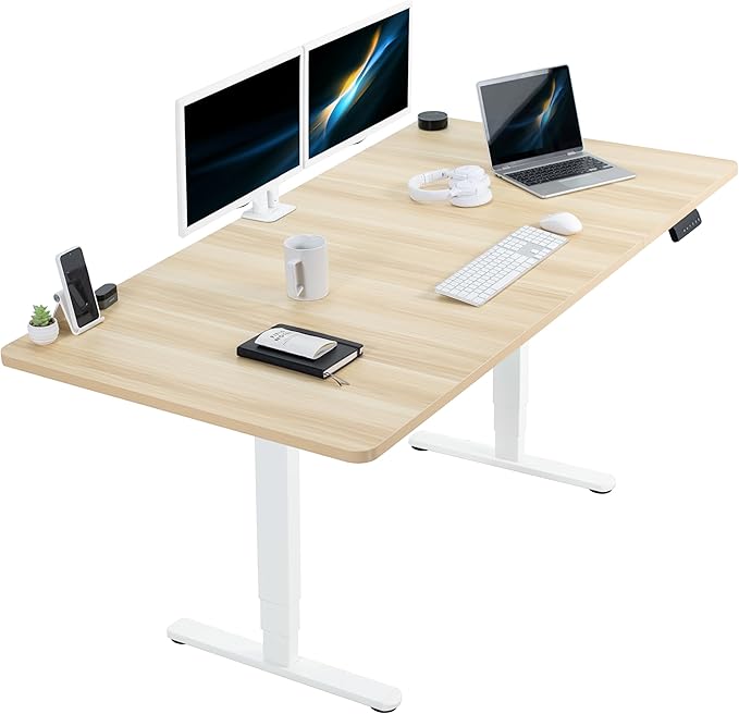VIVO Electric 71 x 36 in Dual Motor Sit Stand Desk, Memory Height Adjustment, 2B Series, Light Wood Top White Frame, DESK-KIT-2W7C-36