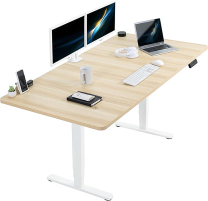 VIVO Electric 71 x 36 in Dual Motor Sit Stand Desk, Memory Height Adjustment, 2B Series, Light Wood Top White Frame, DESK-KIT-2W7C-36