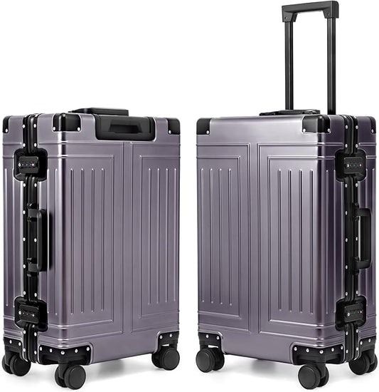 All Aluminum Carry On Luggage，Cut from Whole Aluminum Sheet，22x14x9 Airline Approved ，（3rd Generation，Premium Metal zipperless suitcase ） (grey, 24inch)