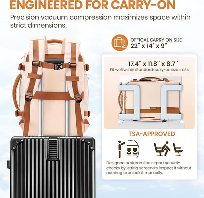 Fanwoli Vacuum Travel Backpack, Carry On Luggage with TSA Lock & Anti Theft Zipper, Expandable Airback with Compression Pump, Waterproof Laptop Bag Ideal for Flight & Business