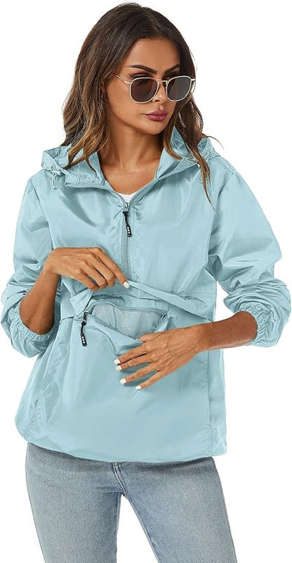 Avoogue Womens Rain Jacket with Hood,Pullover,Packable,Lightweight,Windbreaker,Waterproof,Breathable.