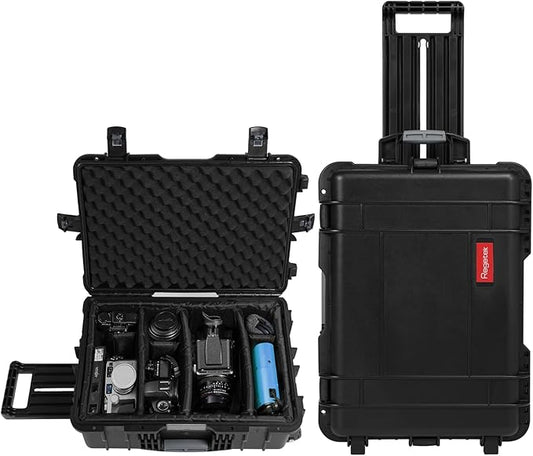 Waterproof Camera Cases, 24 x 17.5 x 10 Inch, Travel Rolling Case with Padded Dividers for Cameras, Lenses, Drones, Gear, equipment, Shockproof,Airline Carry-On, Inner 20.79"x 14.57" x 7.48"