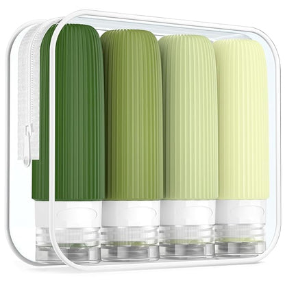 Travel Bottles for Toiletries, Tsa Approved 3oz Portable Travel Bottles, BPA Free Leak Proof Squeezable Silicone Travel Size Containers, Travel Accessories with Clear Toiletry Bag (4 Pack)