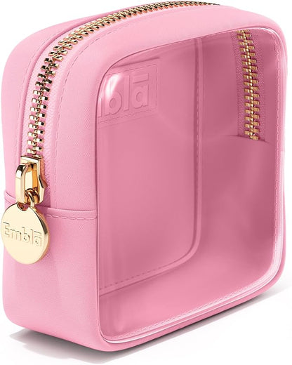 Embla London Makeup Bag Cosmetic Case, Clear Zipper Make Up Pouch and Toiletry Travel Tote, Cute Skincare Pouches for Women Girls, Preppy Purse Cosmetic Organizer, Mini Makeup Bags, Flamingo Pink