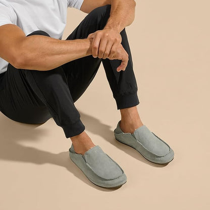OLUKAI Moloa Slipper, Men's Premium Leather Slip-On Shoes, Soft Genuine Shearling Lining & Gel Insert, Drop-In Heel & All-Day Comfort