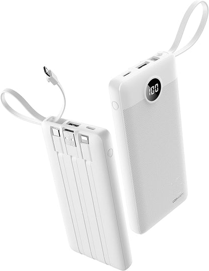 Portable Charger Compatible with iPhone 17, 10000mAh Slim Power Bank with Built-in Cables, External Battery Pack 5 Outputs 2 Inputs LED Display Compatible with iPhone/Android & More (White)